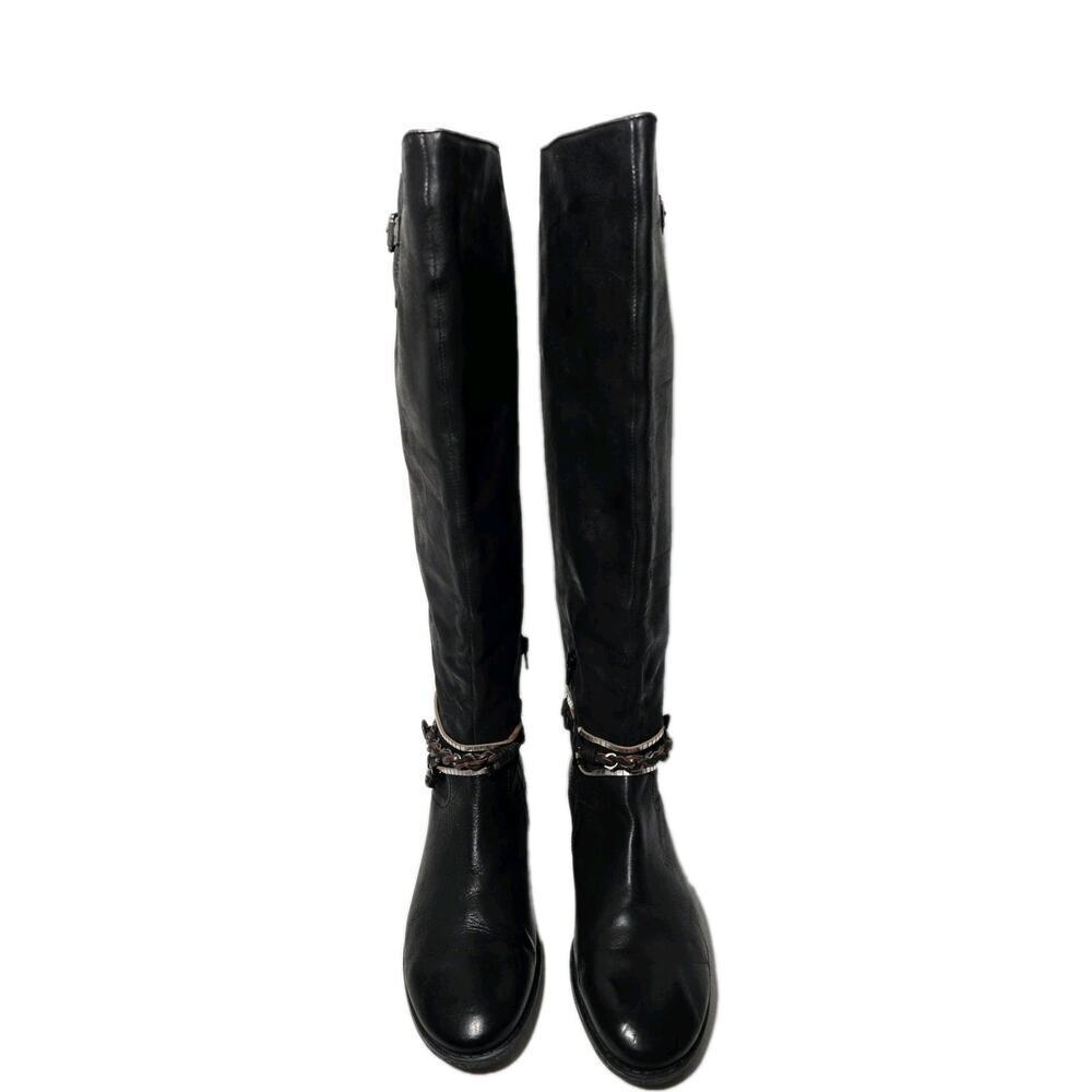 Women's OTBT Trout Creek Black Leather Tall Riding Boots Ankle Wrap Sz 11 M - Picture 4 of 15